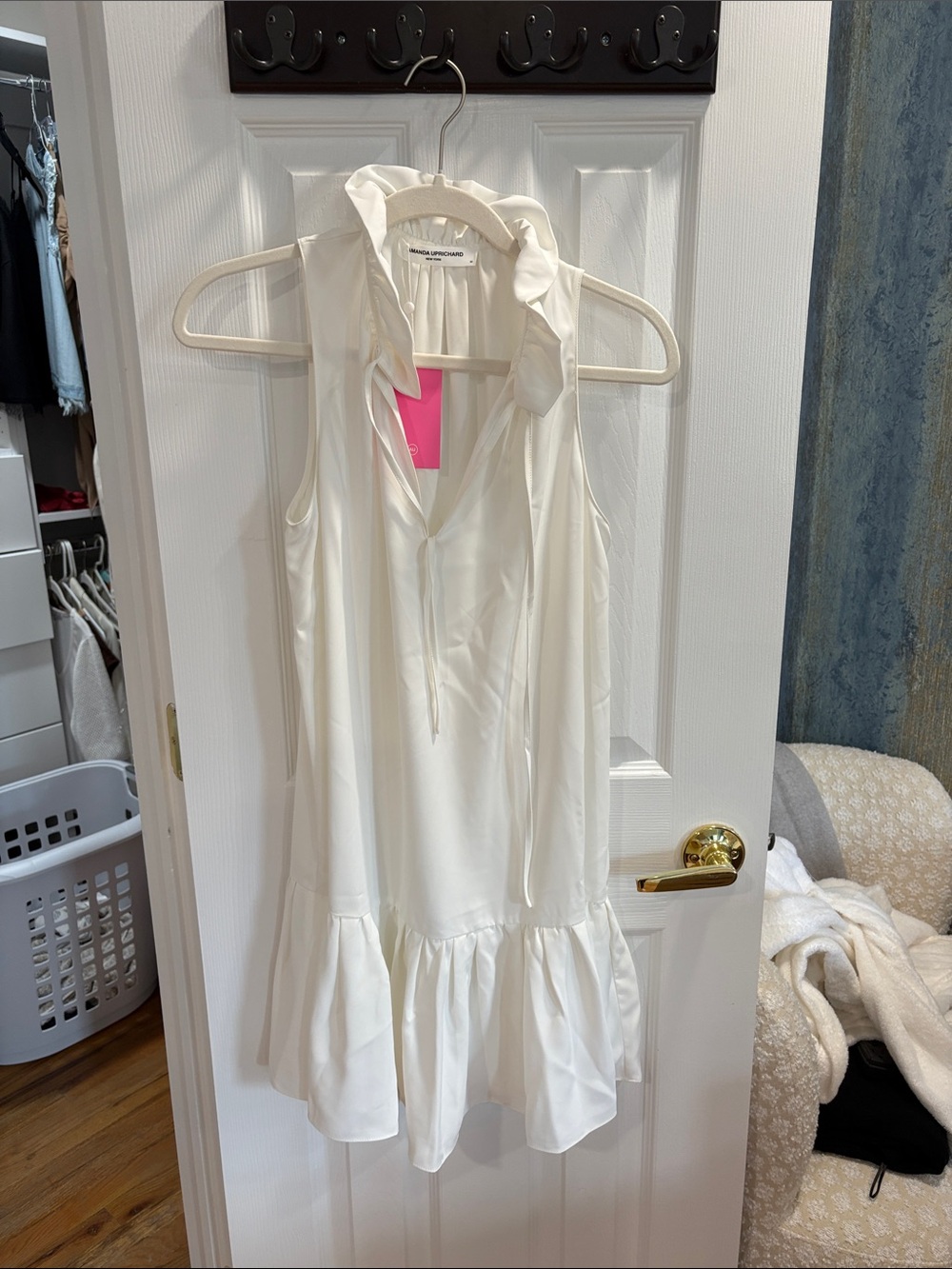 Amanda Uprichard White Ruffle-Hem Sleeveless Dress
